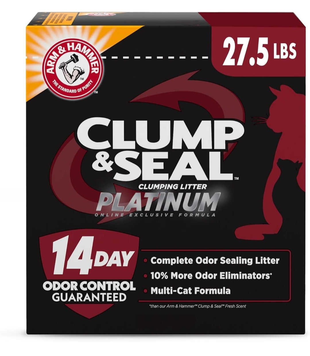 ARM & HAMMER Clump & Seal Platinum Clumping Cat Litter Odor Control, Multi-Cat, 14-Day Odor Control (27.5 Lbs)