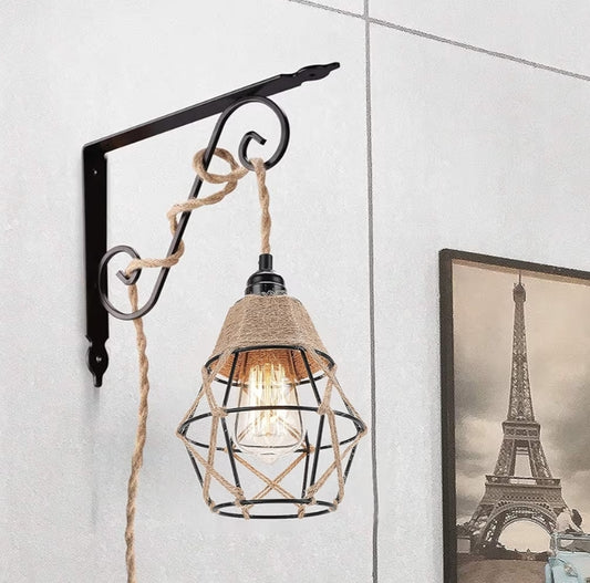 Farmhouse 15ft Pendant Lights - w/ Plug in Cord Hemp Rope Pendant Lights Rustic Hanging Lamps That Plug into Wall Outlet - 2 Pack