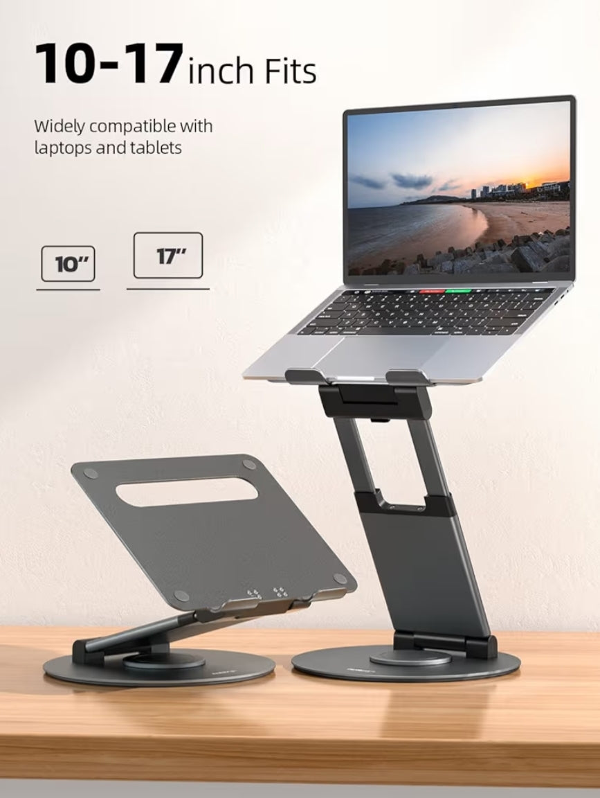 Teleskopiese 360 Roterende Skootrekenaarstaander vir lessenaar Verstelbare Hoogte Swenk Uittrekontwerp Ergonomiese Skootrekenaarverhogeromskakelaar Pas Alle 10-17" - Grys
