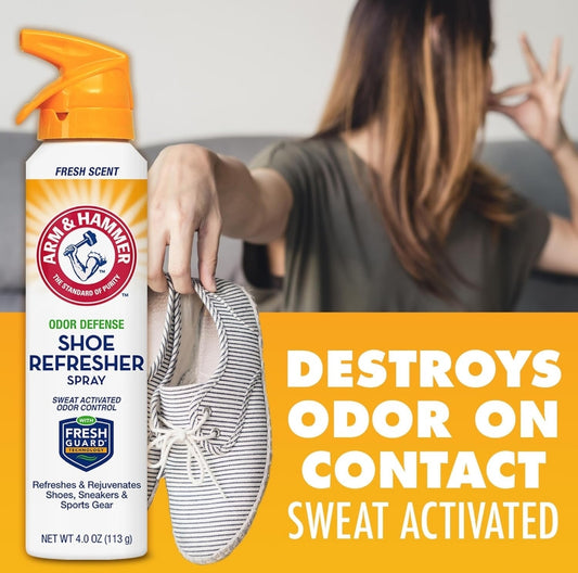 Arm en Hammer Skoenverfrisser Spuit, Multidoel Reukverwyderaar vir Alle Soorte Skoeisel 4oz (3 Pak)