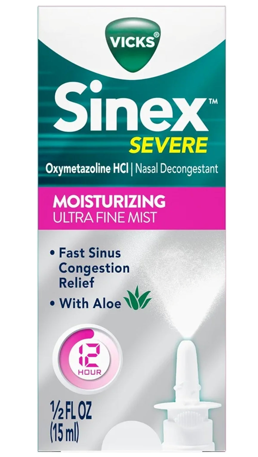 Vicks Sinex Severe Neussproei m/ Bevogtigende Ultrafyn Mis, Dekongestant vir Verstopte Neus Verligting van Verkoudheid (2)