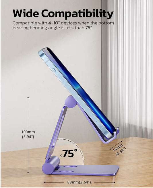 Dual Folding Fully Adjustable Foldable Phone Cradle Dock Compatible w/ iPhone 11-17 Pro Max Xs Xr X 8, Nintendo Switch, All Phones - (Purple)