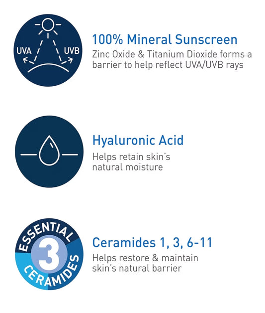 CeraVe 100% Minerale Sonbrandroom SPF 50 met Sinkoksied en Titaandioksied, Hialuronzuur en Seroïdes, Olievry (5 oz)