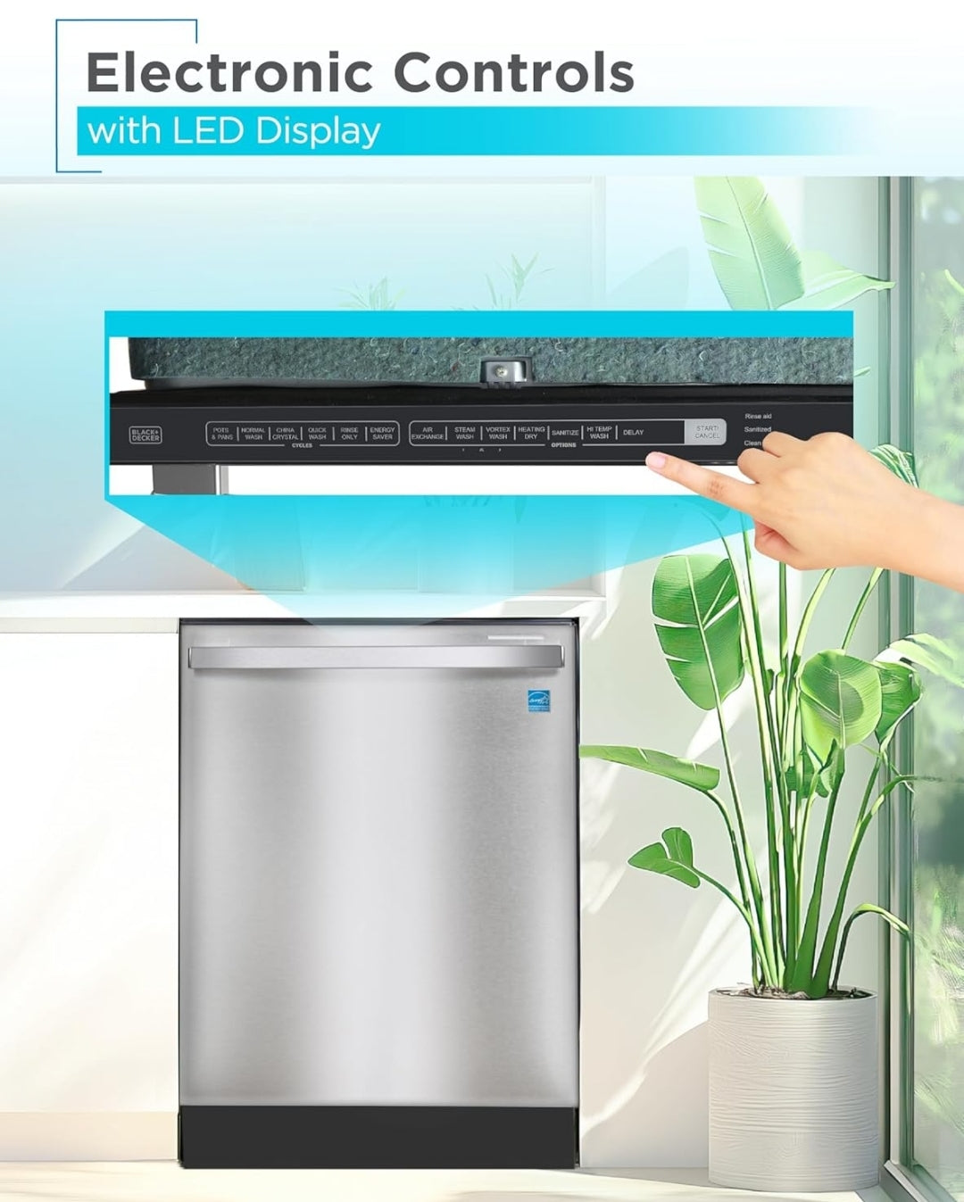 BLACK+DECKER 24" Designer Series Ingeboude Skottelgoedwasser, 14 Plekinstelling Kapasiteit met Vlekvrye Staalbad, Skottelgoedwasser met 6 Wasprogramme, Lae Geraas, ENERGY STAR Gesertifiseer, BDW500MHS