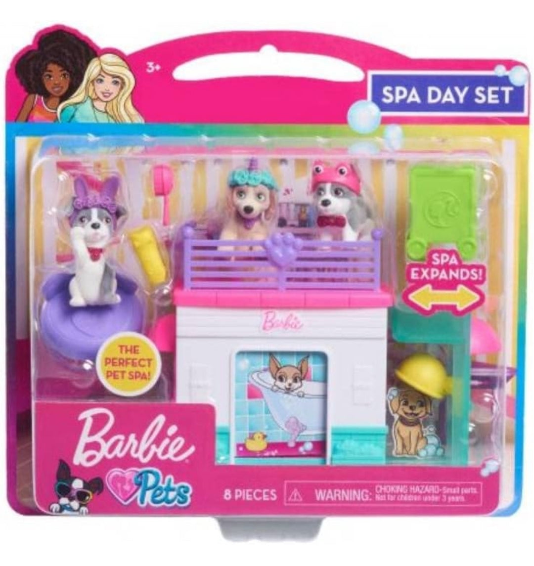 Barbie Pets Spa Day Playset, 8 Piece Connectible Playset with Pet Figures and Accessories, Kids Toys for Ages 3 Up by Just Play