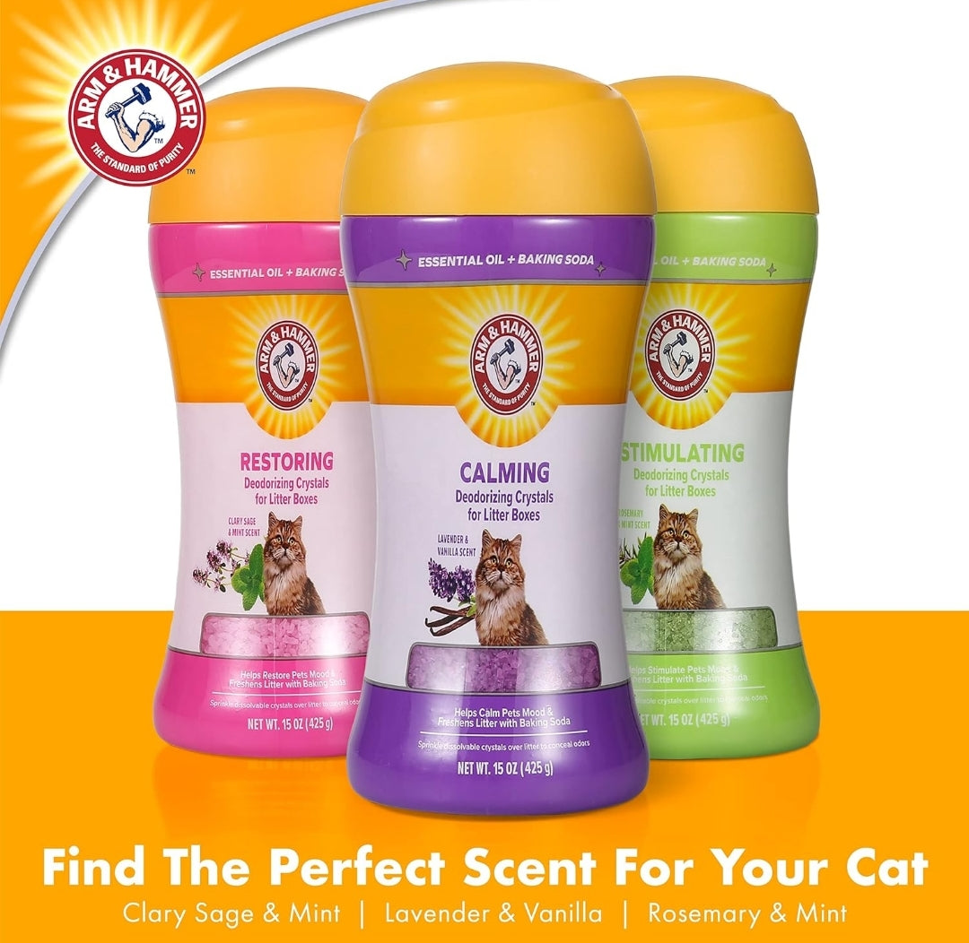 Arm & Hammer Restoring Cat Litter Box Deodorizing Crystals, Clary Sage & Mint Scent Cat Essentials (15oz)