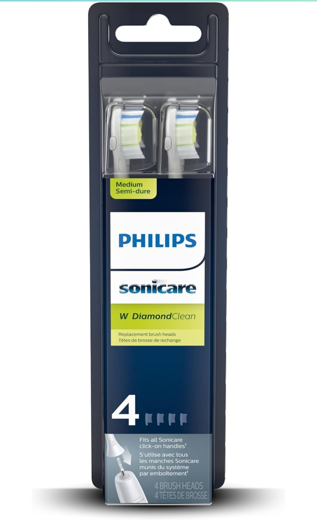 Philips Sonicare Genuine W DiamondClean Replacement Toothbrush Heads, 4 Brush Heads (White) HX6064/65
