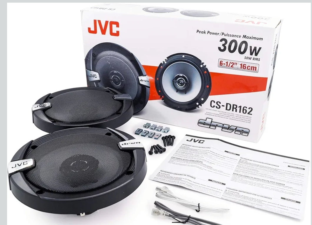 JVC CS-DR162 DRVN Reeks 6.5 Duim 2-Rigting 300 Watt Motorluidsprekers (Koaksiaal) - Stel van 2 (Swart) met toeterringklankversterker
