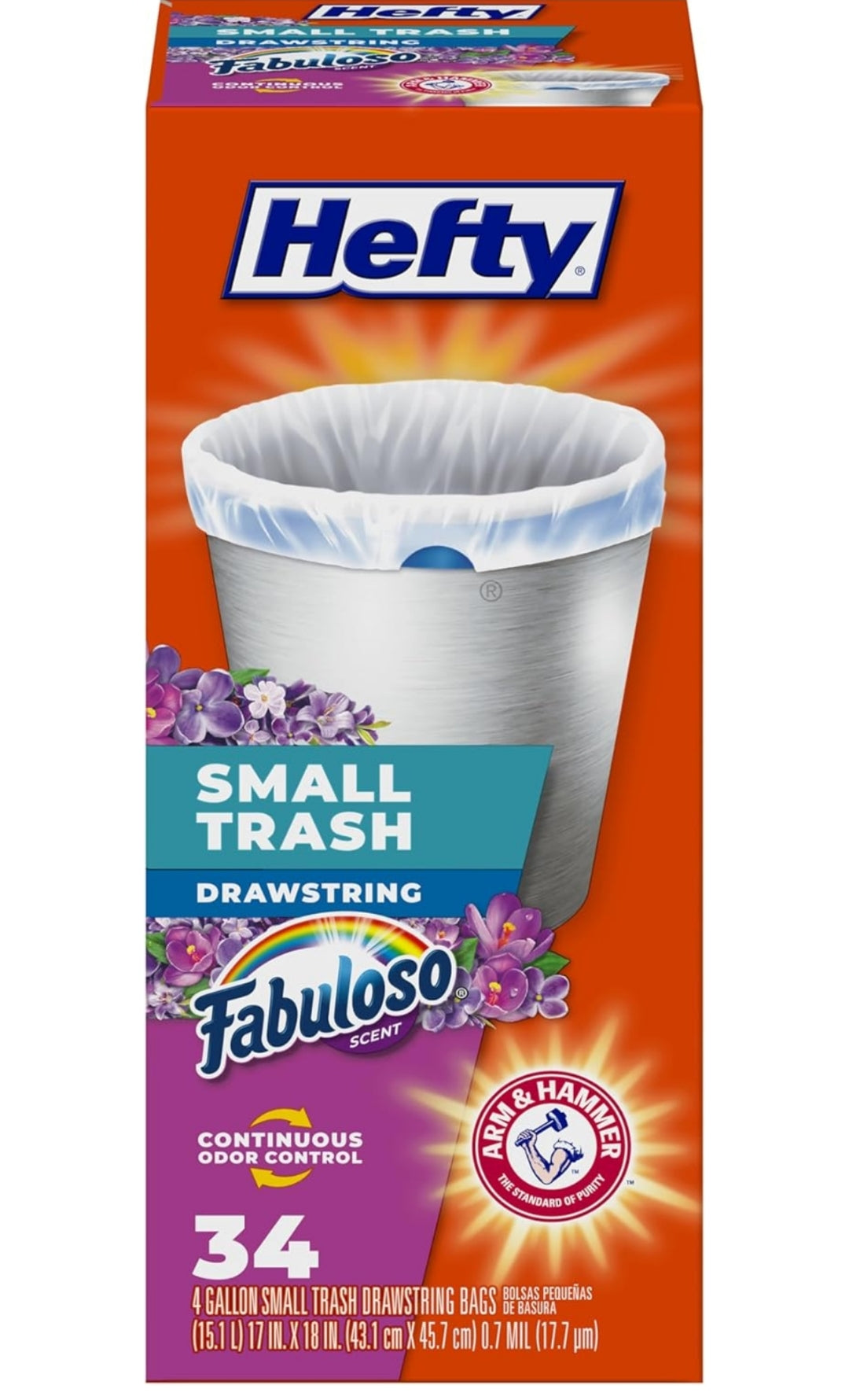 Hefty Small Trash Bags, Fabuloso Scent - 4 Gallon (34 CT)