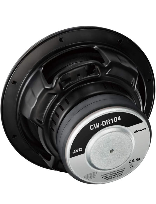 JVC CW-DR124/104 DRVN 25cm 4-ohm 350 Watt Motorklank Subwoofer - Enkel (Swart) met Betroubare Lae-frekwensie