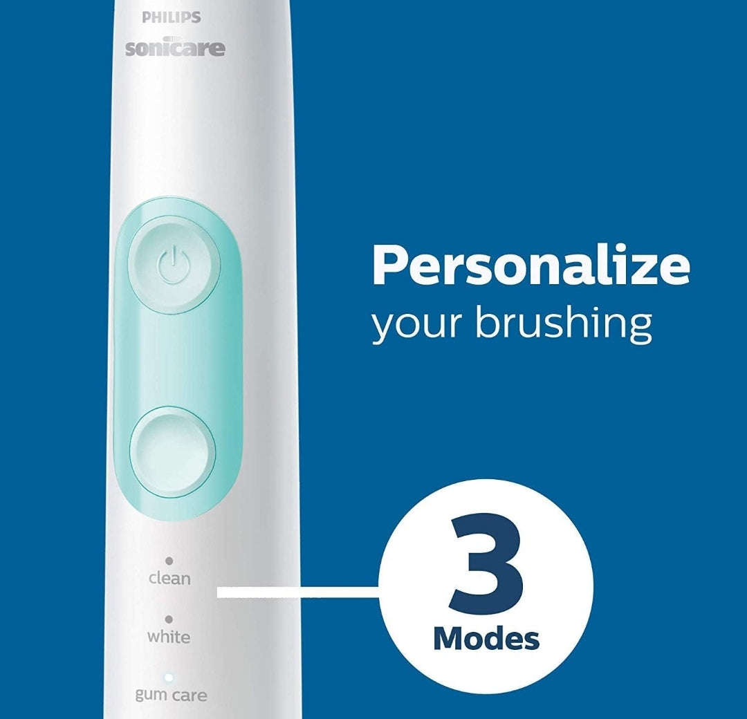 Philips Sonicare ProtectiveClean 5300 Herlaaibare Elektriese Tandeborsel, met Druksensor, 3 Skoonmaakmodusse, SmarTimer en QuadPacer, met 2 Bonus Borselkoppe, Reistas, Swart, Model HX6423/34