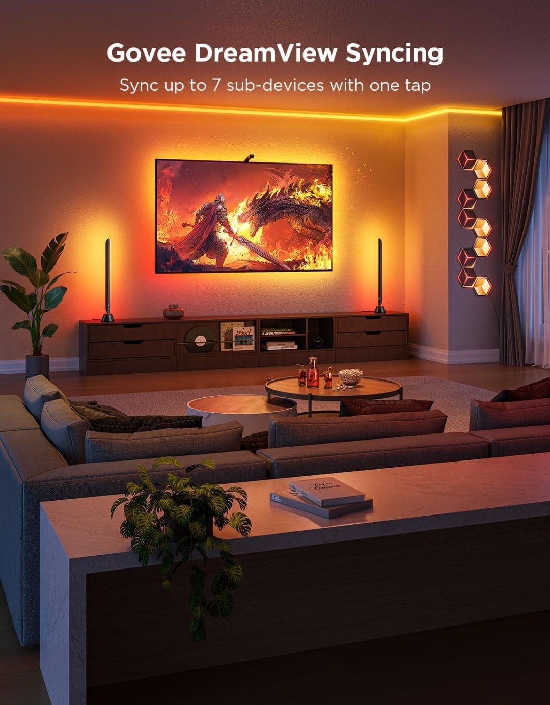 Govee TV Backlight 3 Lite with Fish-Eye Correction Function Sync to 75-85 Inch TVs, 16.4ft RGBICW Wi-Fi LED Strip Lights with Camera, 4 Colors in 1 Lamp Bead, Voice and APP Control, Adapter