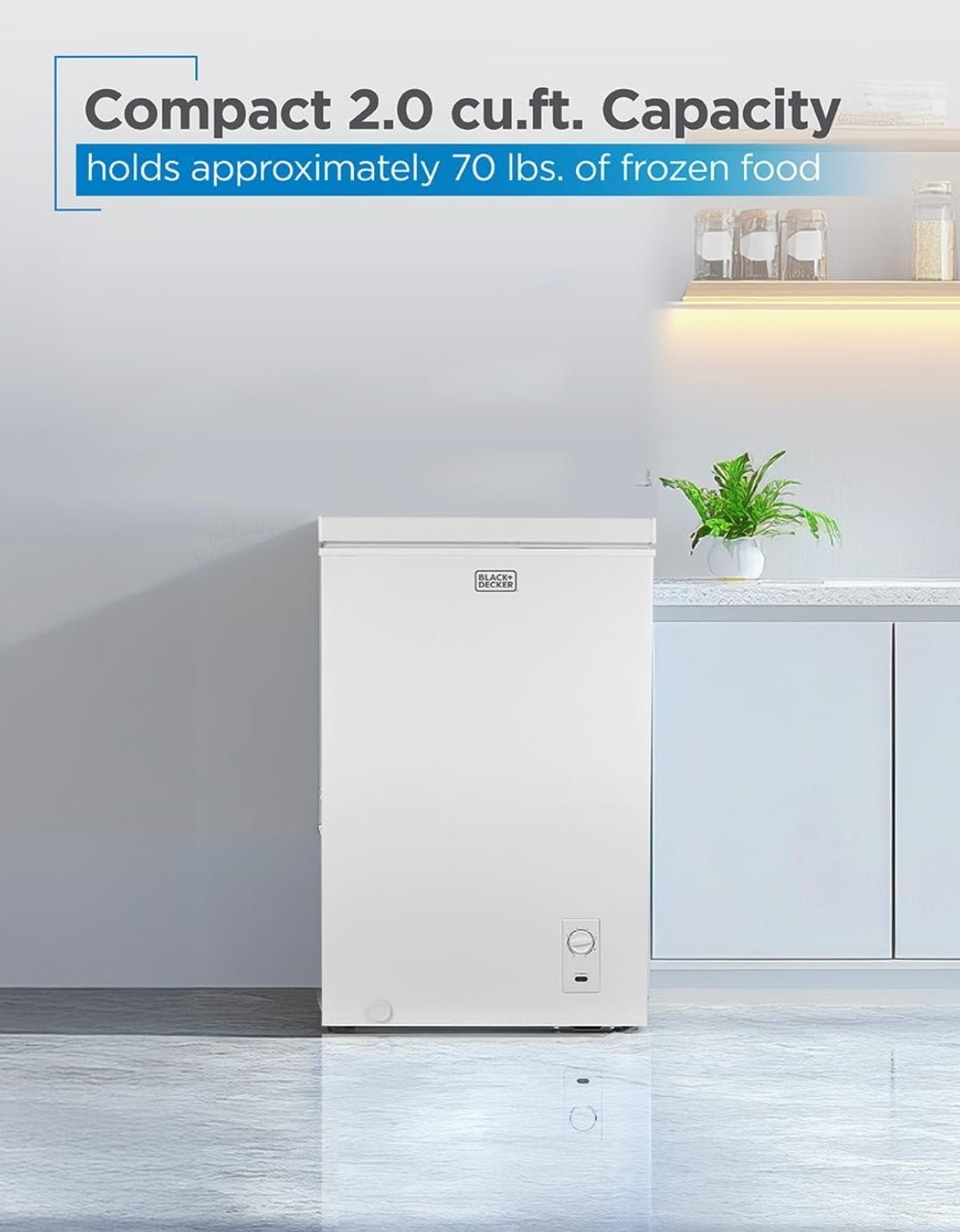 BLACK+DECKER 2.0 K/V. Vt. Kompakte Borsvrieskas, Diepvrieskas Hou Tot 31.75 kg Bevrore Kos, Verwyderbare Bergingsmandjie, Handmatige Ontdooiing, Wit