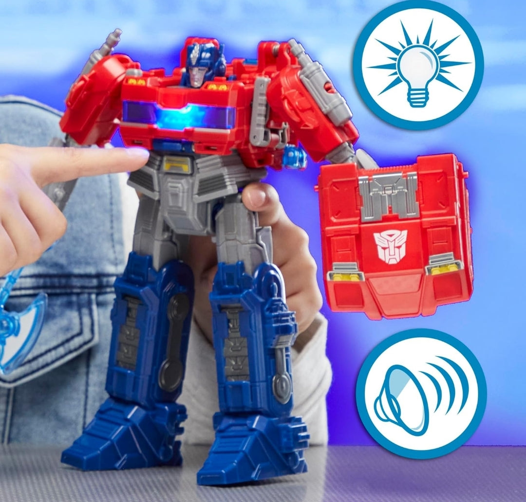 Transformers One Movie Power Flip Optimus Prime (Orion Pax) Converting Action Figure, 4 Modes, 10-inch Interactive Electronic Toy, Lights & Sounds, 6+