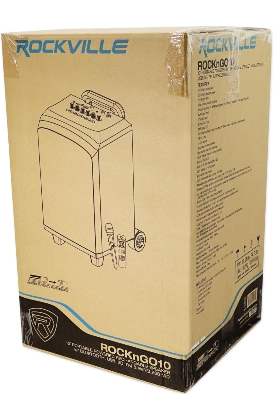 Rockville ROCKnGo 10" Rechargeable PA Speaker w/Bluetooth+Headset+Wireless Mic
