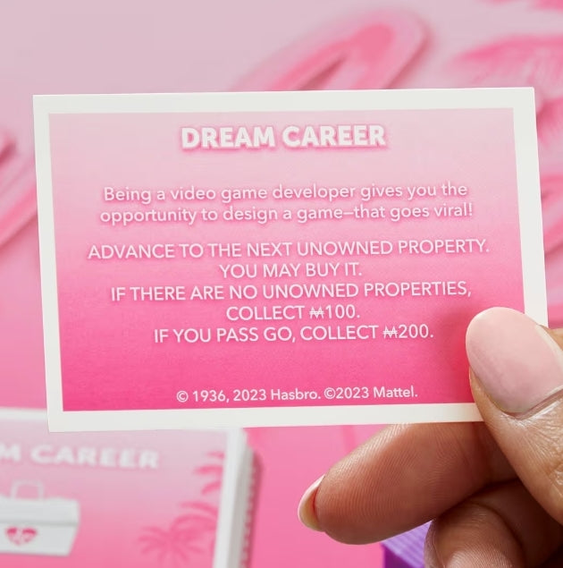 Monopoly: Barbie Edition Board Game with 6 Barbie-Themed Pink Zinc Tokens