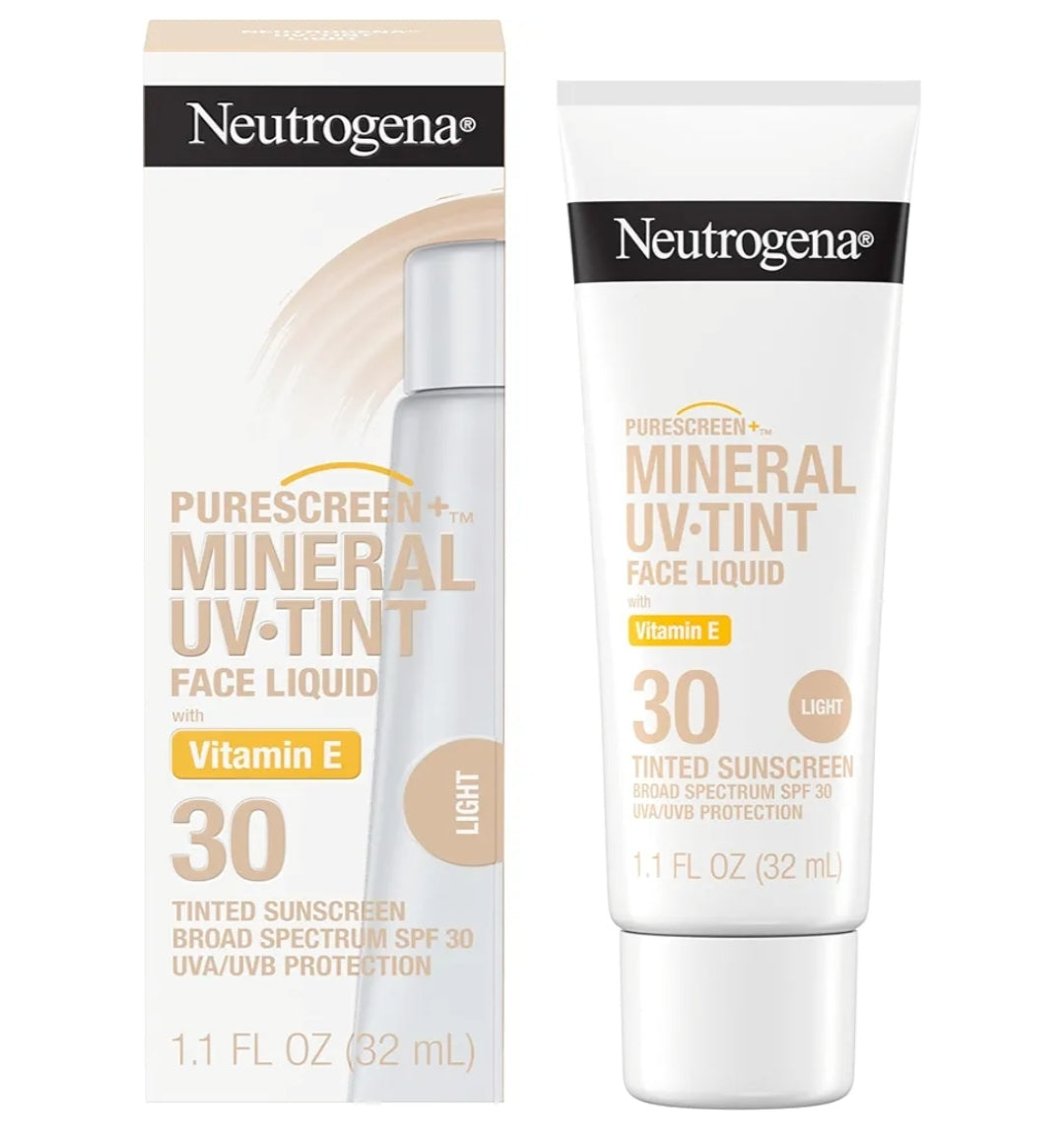 Neutrogena Purescreen+ Getinte Sonskerm vir Gesig met SPF 30 m/ Sinksoksied en Vitamien E, Waterbestand Lig- (1.1 fl oz)