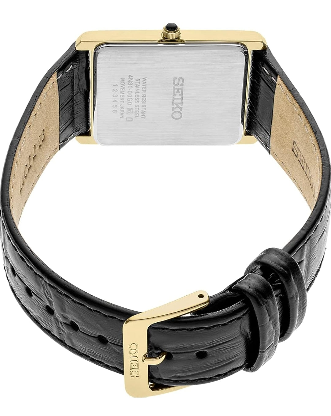 Seiko Essentials Horlosie Waterbestand m/ Vlekvrye Staal Reghoekige Kas en Leerband - Wit