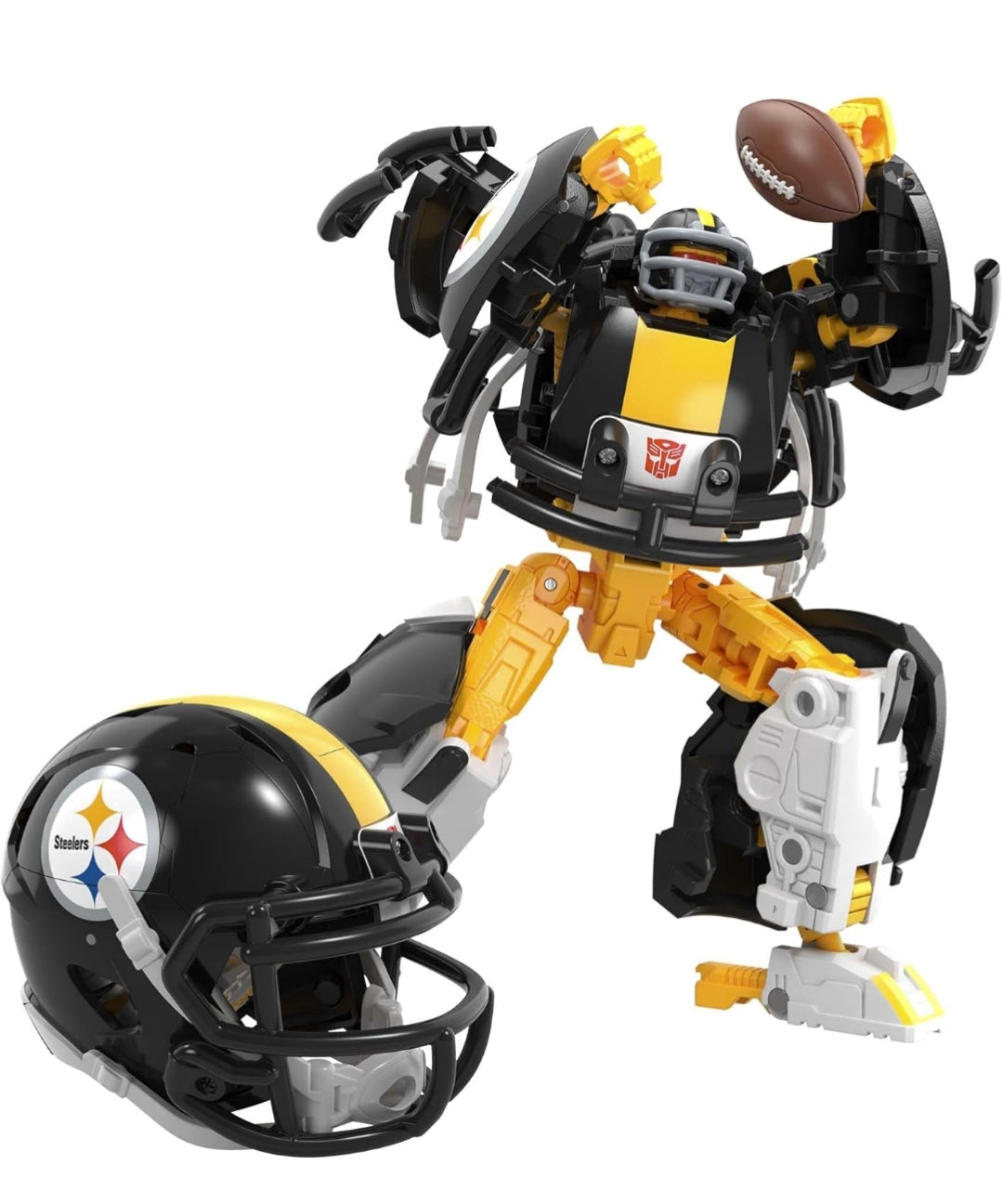 Transformers NFL Pittsburgh Steelers Steelsmash 5.5-Inch Action Figure Changes from Robot to Helmet, Football Toys for Ages 8+