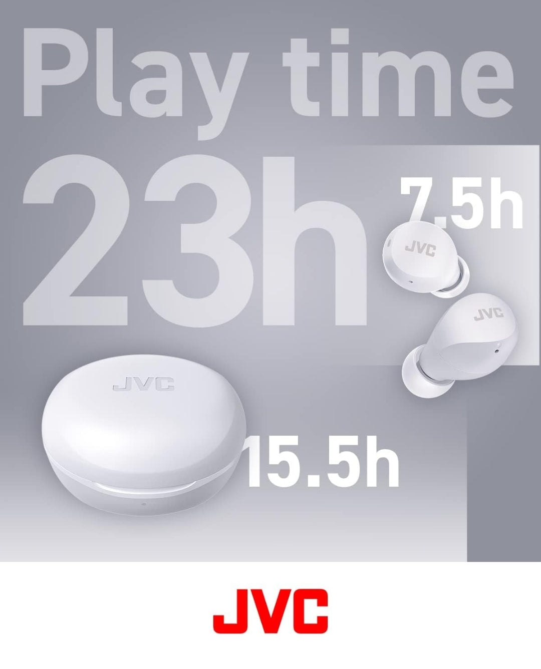 JVC Kompakte en Liggewig Gumy Mini Ware Draadlose Oorfone, Lang Batterylewe (tot 23 Uur), Klank met Neodymium Magneet Drywer, Waterweerstand (IPX4) - HAA6TW (Wit)
