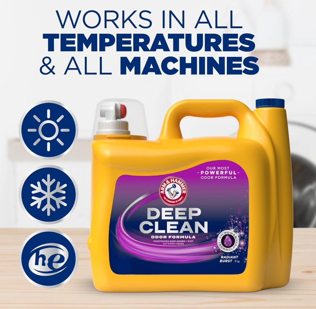 ARM & HAMMER Deep Clean Odor Formula Liquid Laundry Detergent - Radiant Burst Scent (150 Fl Oz)