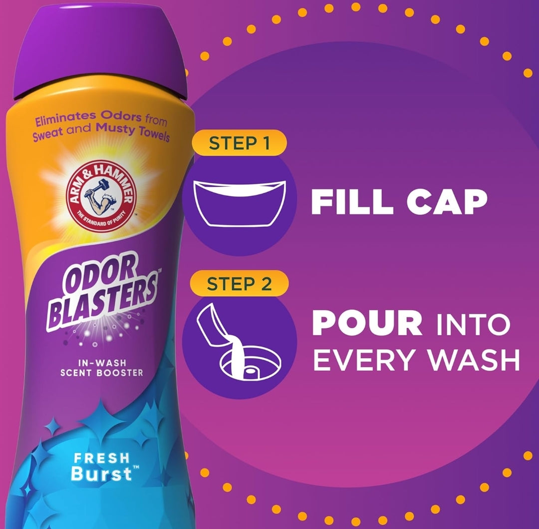 ARM & HAMMER Odor Blasters In-Wash Laundry Scent Booster, Eliminates Tough Odors - Fresh Burst Scent (24 oz)