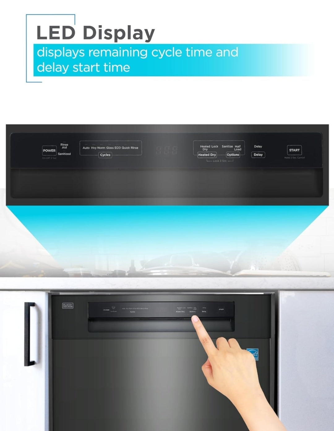 BLACK+DECKER 24" Ingeboude Skottelgoedwasser, 12-Plekkie Plaatkapasiteit met Vlekvrye Staalbad, Skottelgoedwasser met 5 Wasprogramme en Slim Wasiklus, ENERGY STAR-gesertifiseer, BDW100MB, Swart