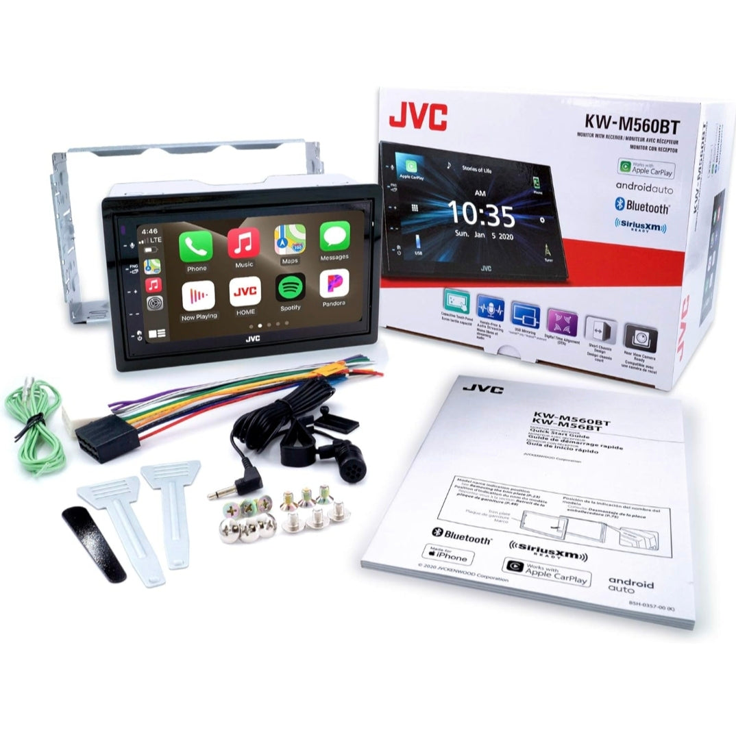 JVC KW-M560BT Apple CarPlay Android Auto Multimedia Speler met 6.8" Kapasitiewe Raakskerm, Bluetooth Oudio en Hands-free Oproepe, MP3 Speler, Dubbel DIN, 13-Band EQ, SiriusXM, AM/FM Motorradio