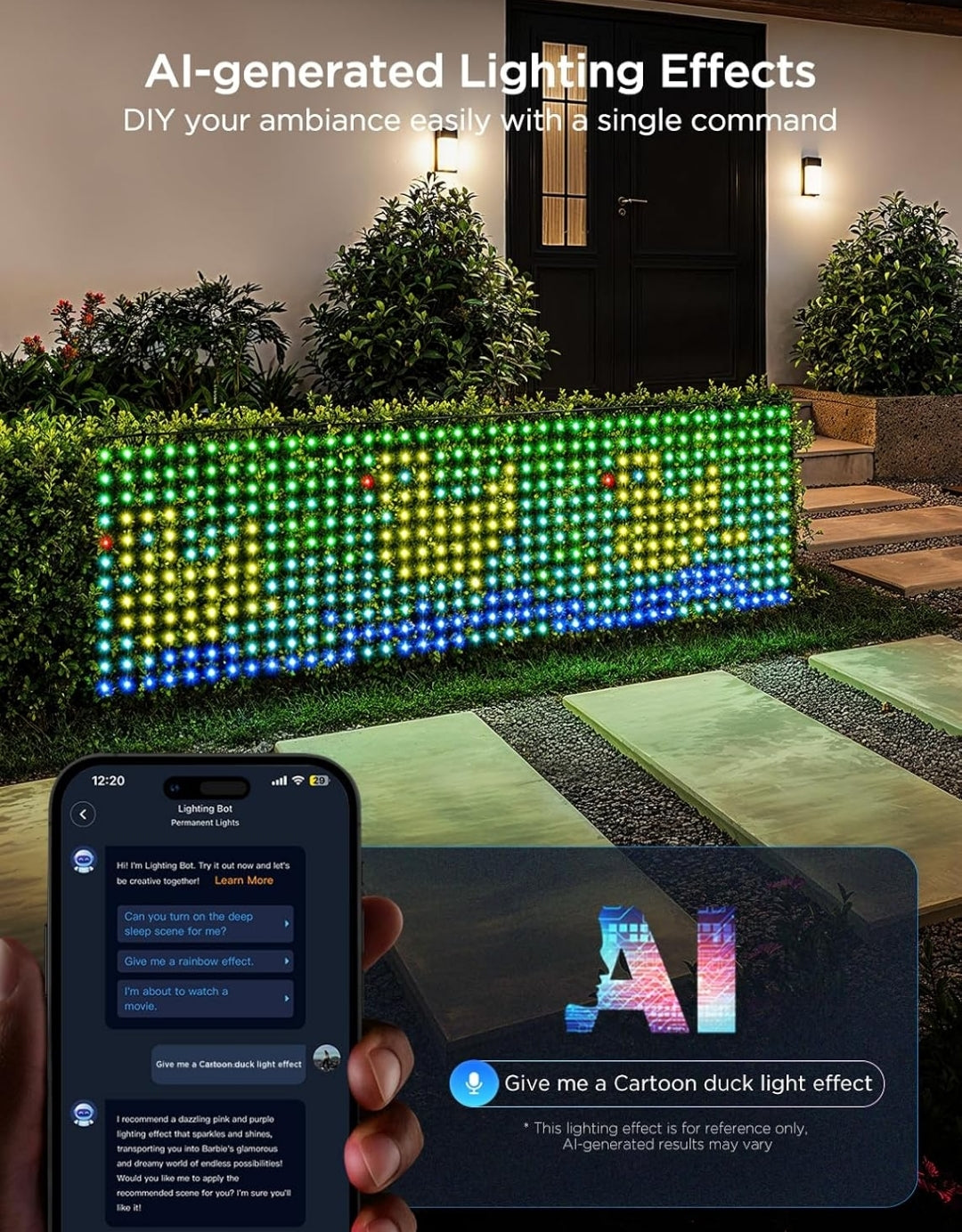 Govee Outdoor Net Lights, 2.8 × 9.4ft with RGBIC and DIY Functions, 480 LEDs Smart Net Lights with 64 Modes for Bush Patio Decor, IP65 Waterproof, Compatible with Alexa & Google Assistant, Green Wire