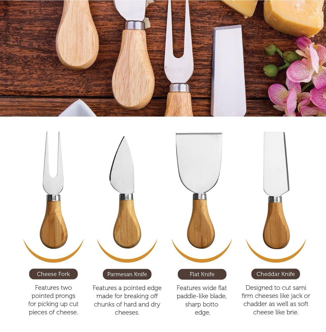 Charcuterie Board - Bamboo Cheese Board Serving - House Warming Gift Set
