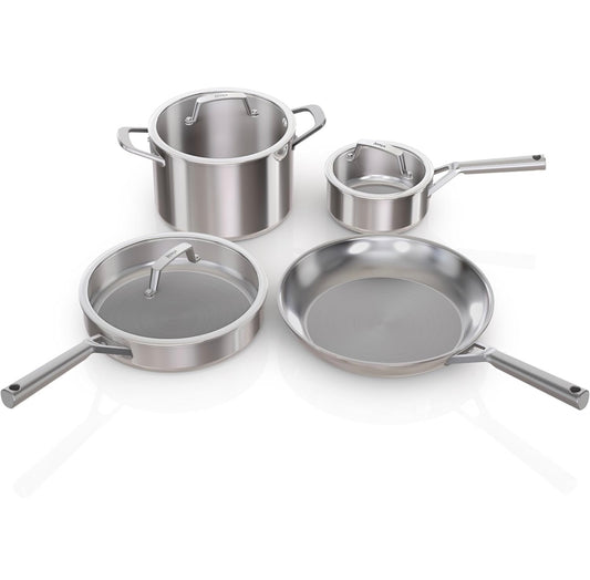 Ninja EverClad Vlekvrye Staal Kookgerei 7-stuk Pot- en Panset, Kookwarestel, Alle Stoofplate & Induksie, Oondveilig tot 315°C, Drie-laag Kommersiële Graad, C99007