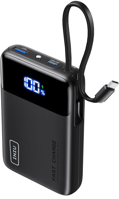 INIU 45W Draagbare Laaier, Kleinste 20000mAh Kragbank met Ingeboude USB-C Kabel, Vinnig Laaiende USB C In&Uit Battery Pak, Reisfoonlaaier vir iPhone 16 15 Samsung S25 S24 Google iPad ens.