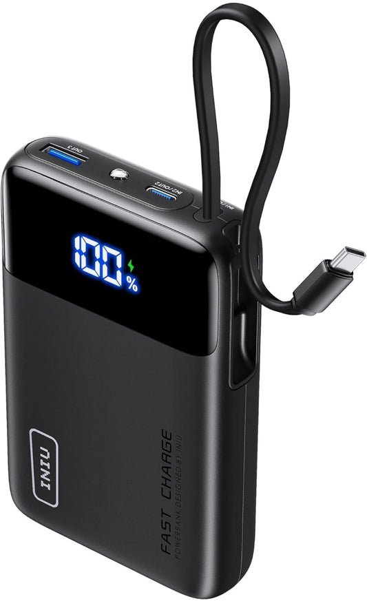 INIU 45W Draagbare Laaier, Kleinste 20000mAh Kragbank met Ingeboude USB-C Kabel, Vinnig Laaiende USB C In&Uit Battery Pak, Reisfoonlaaier vir iPhone 16 15 Samsung S25 S24 Google iPad ens.
