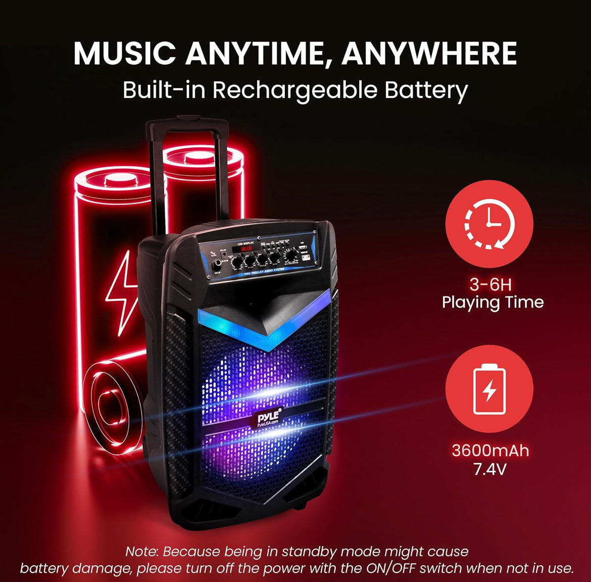 Portable Bluetooth PA Speaker System  600W Rechargeable 10” Subwoofer 1” Tweeter, Recording Function, Mic In Party Lights USB/SD Radio