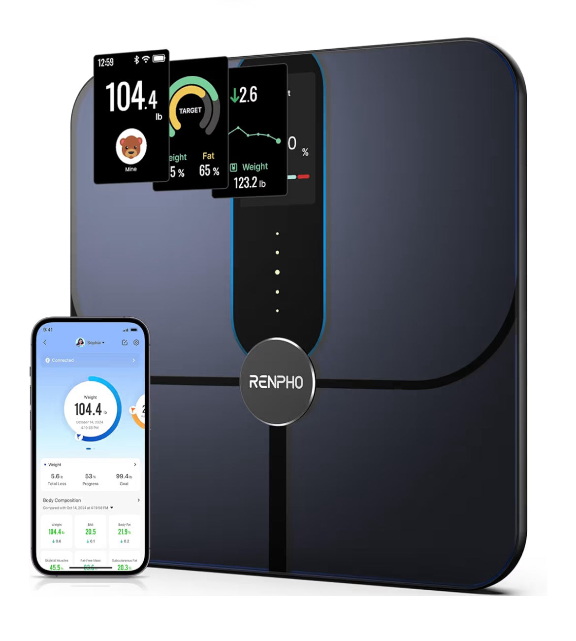 Smart Digital Scale for Body Weight Fat w/ Color Display, Wi-Fi & Bluetooth Fitness Equipment for BMI Muscle Mass Composition
