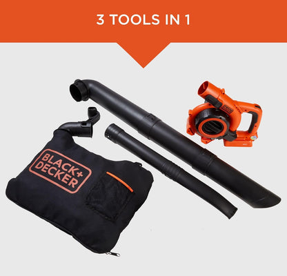 BLACK+DECKER 40V Koordlose Blaas- en Suigmasjienstel, 193 km/h Lugspoed, 6-Spoed Skakelaar, Ingeboude Skraper, met Versamelsak, Battery en Laaier Ingesluit (LSWV36)