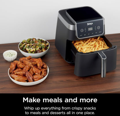 Ninja Air Fryer Pro XL 6-in-1 met 6.5 QT Kapasiteit, Max Crisp, Lugbraai, Lugbraai, Bak, Herverhit, Dehidreer, Max Crisp Tegnologie met 450F, Kleefvrye Mandjie & Knupperplaat, Grys, AF181