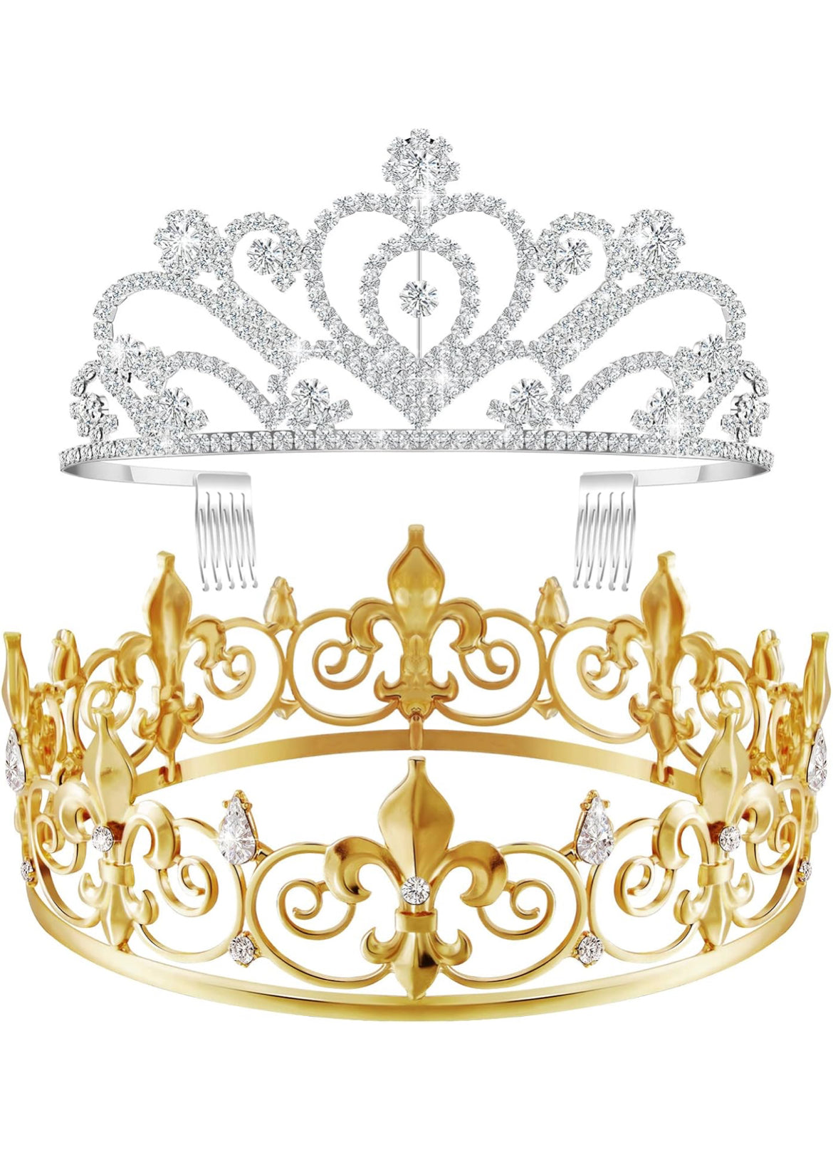 2 Stuks Tuiskeer Koning Kroon Metaal Kristal Koninklike Tiara Kroon vir Mans Vroue Bruidegom Bruid Prinses Trou Halloween