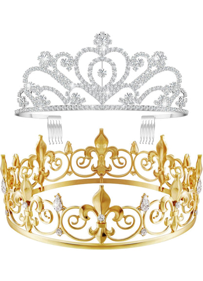 2 Stuks Tuiskeer Koning Kroon Metaal Kristal Koninklike Tiara Kroon vir Mans Vroue Bruidegom Bruid Prinses Trou Halloween