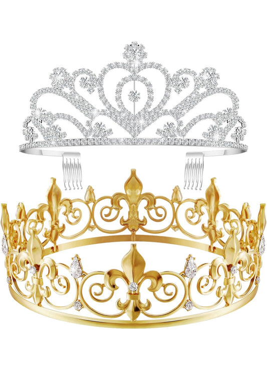 2 Stuks Tuiskeer Koning Kroon Metaal Kristal Koninklike Tiara Kroon vir Mans Vroue Bruidegom Bruid Prinses Trou Halloween