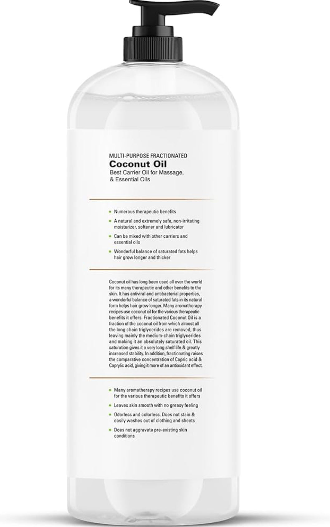 Suiwer Gefraksioneerde Kokosneutolie – Liggewig Vloeibare Draerolie vir Essensiële Olies, Massering, Vel, Hare & Selfdoen Persoonlike Versorgingstoepassings - 473 ml
