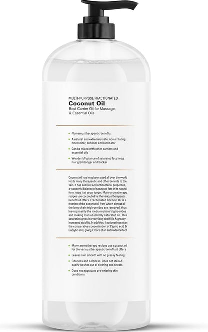 Suiwer Gefraksioneerde Kokosneutolie – Liggewig Vloeibare Draerolie vir Essensiële Olies, Massering, Vel, Hare & Selfdoen Persoonlike Versorgingstoepassings - 473 ml