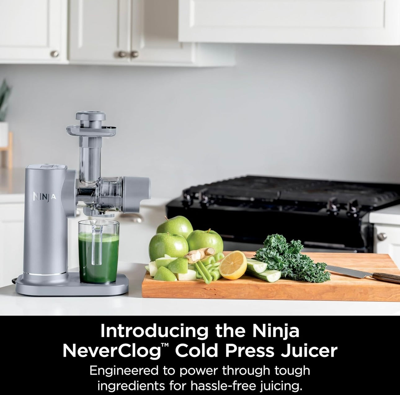 Ninja NeverClog Cold Press Juicer, Powerful Slow Juicer with Total Pulp Control, Countertop, Electric, 2 Pulp Functions - Steam Gray (JC151SL)