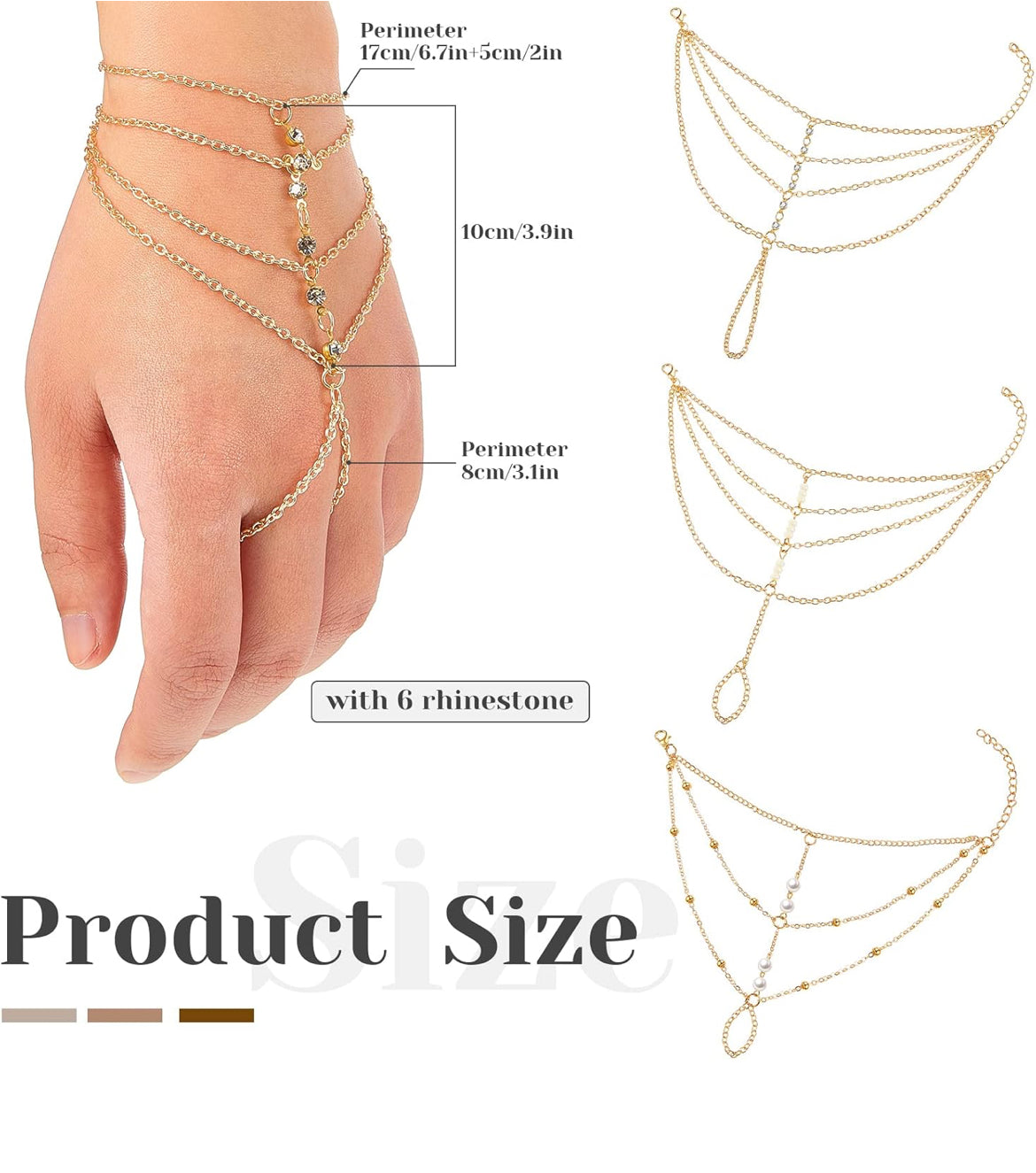3 STUKS Ringarmband Handketting Goue Lae Vingerring Handkettings Kwassie Stapelbare Armbande vir Vroue Mode Liggaamjuwele Verstelbare Geskenke vir Haar 3 Style