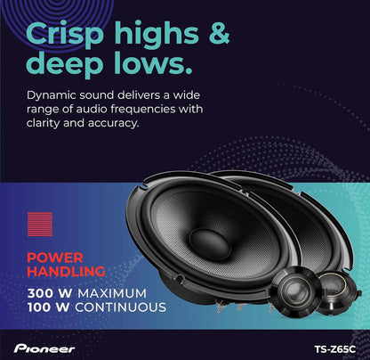 Pioneer TS-Z65C, 2-rigting 6.5 DUIM Kompakte Karoudio Luidsprekers Volreeks, Oop & Gladde Klankgehalte, Verbeterde Bassweergawe