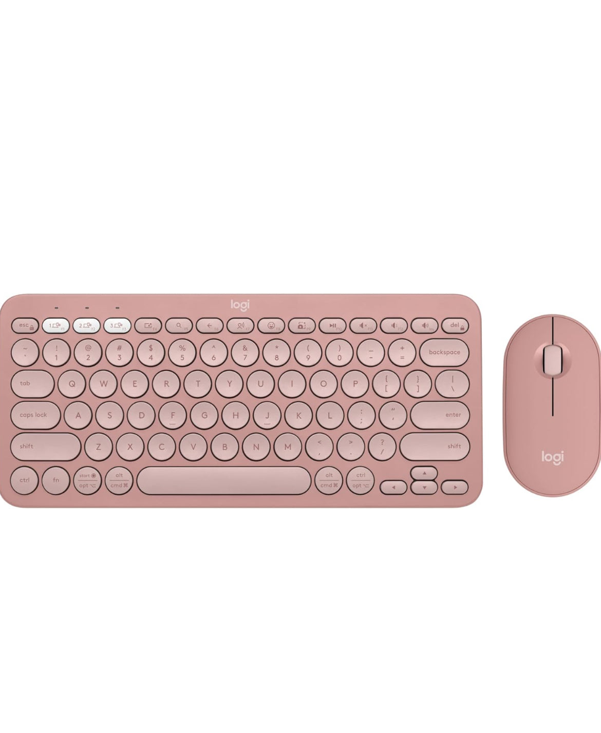 Logitech Pebble 2 Combo, Draadlose Sleutelbord en Muis, Stil en Draagbaar, Aanpasbaar, Logi Bolt, Bluetooth, Maklike Skakeling vir Windows, macOS, iPadOS, Chrome - Tonal Rose
