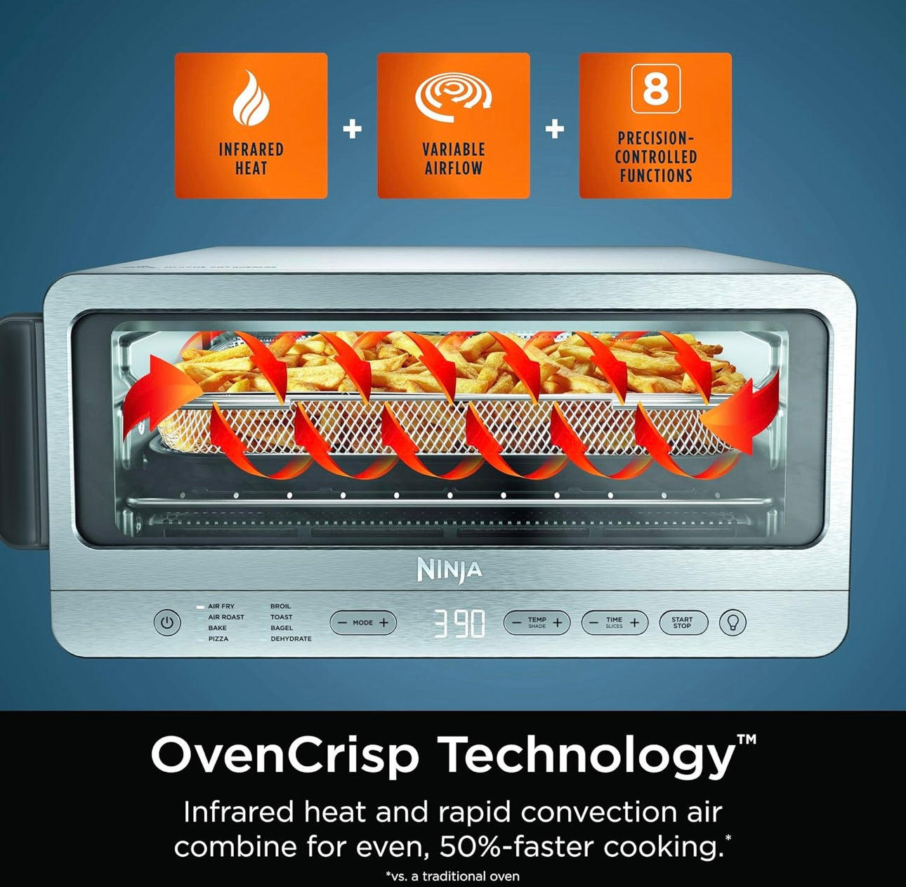 Ninja Flip Toaster Oven&Air Fryer, 8-in-1 Functionality, Flip Up & Away Capability for Storage Space, LargeCapacity - Stainless,1800 watts (SP151)