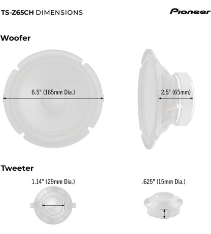 Pioneer TS-Z65CH, 2-rigting komponente motoroudioluidsprekers, volle omvang, oop en gladde klankgehalte 6.5” luidsprekers