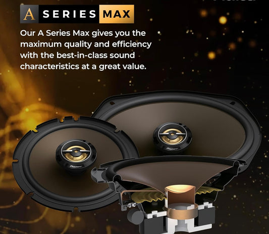 Pioneer A-reeks MAX TS-A653CH, 2-rigting komponent motor-oudioluidsprekers, volle omvang, helder klankgehalte, maklike installasie en verbeterde bassreaksie, vol goue kleur 6.5” ronde luidsprekers