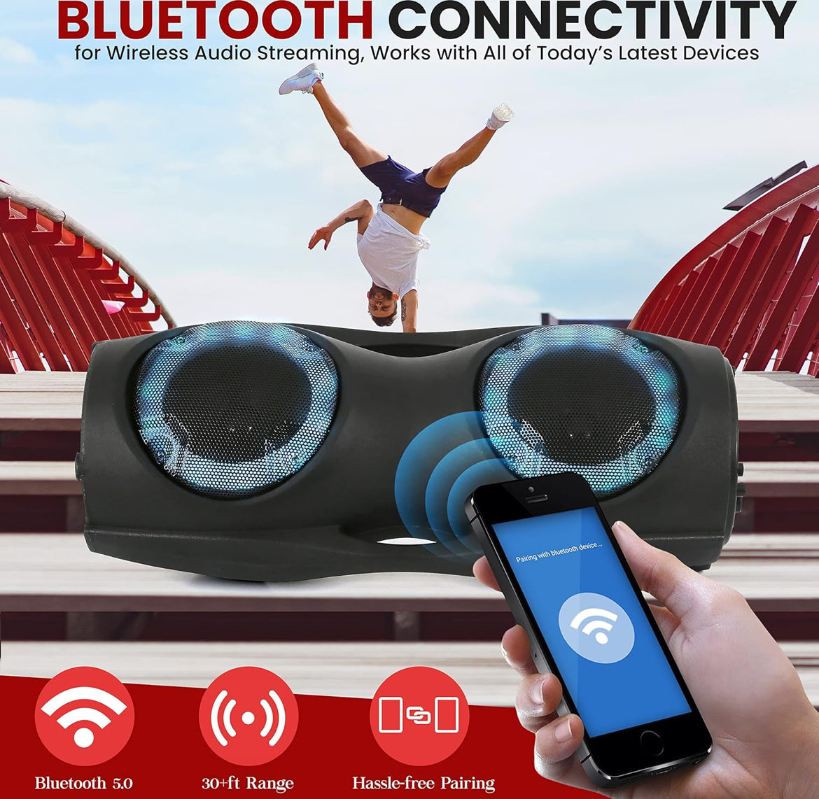 Portable Bluetooth 800W Indoor/Outdoor Bluetooth Speaker Portable System w/TWS, Recorder, Microphone in, Party Lights, USB SD Card Reader, FM Radio, Carry Handle PPHP62LB